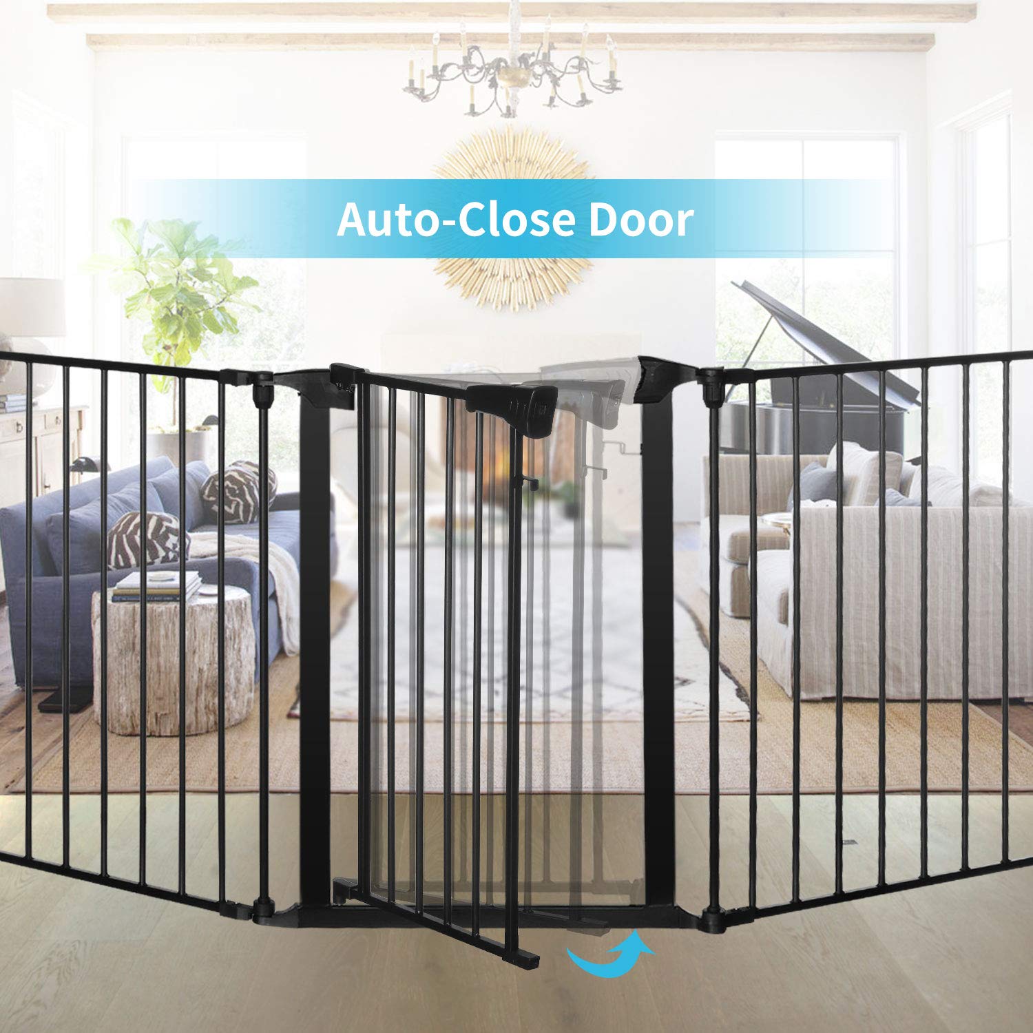 Fits Openings 33-80 Wide White Dog Gate Extra Wide 80 inch Auto Close Pet Gate for House Stairs Doorway Foldable Safety Gate 3 Panels Steel Puppy Fence 