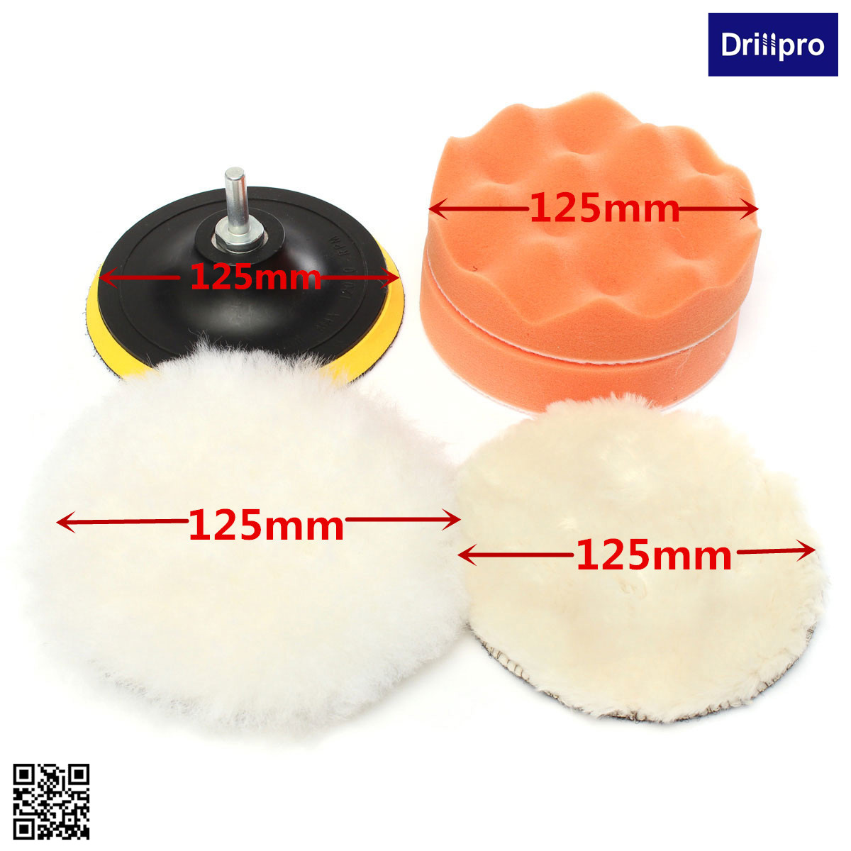 Drillpro 5 Inch(125mm) Polishing Buffing Pad for Car Polishing with Drill Adapter - M10