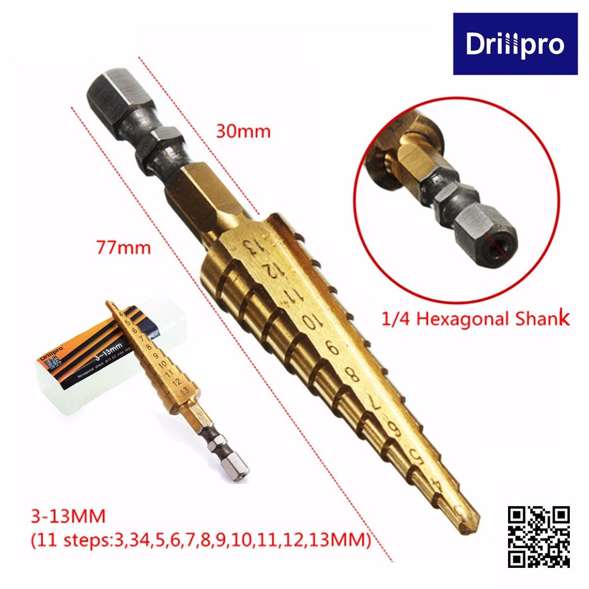 Drillpro Titanium Coated 11 Step Drill 1/4