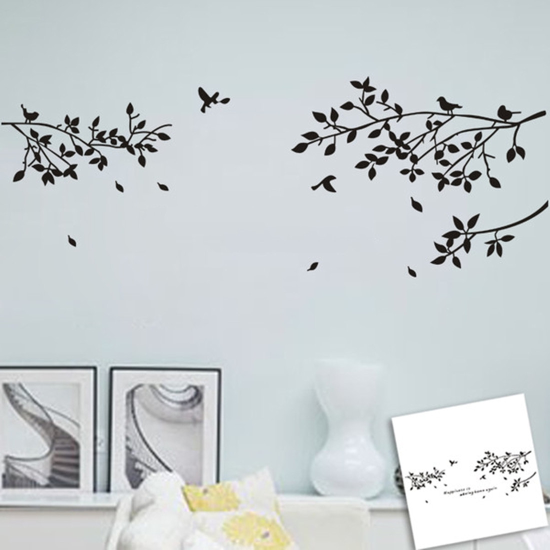 DIY Decal Sticker Autocollant Mural Branches Arbre Oiseaux Chambre Décor 15x75cm Brun
