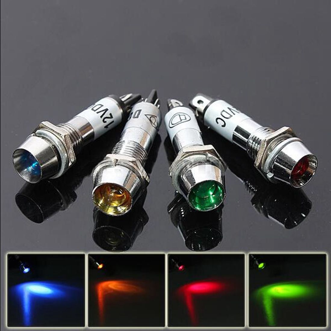 4 Voyants LED 12V Vert 8mm - Pour Tableau De Bord Voiture, Fourgon, Bateau - Installation Facile