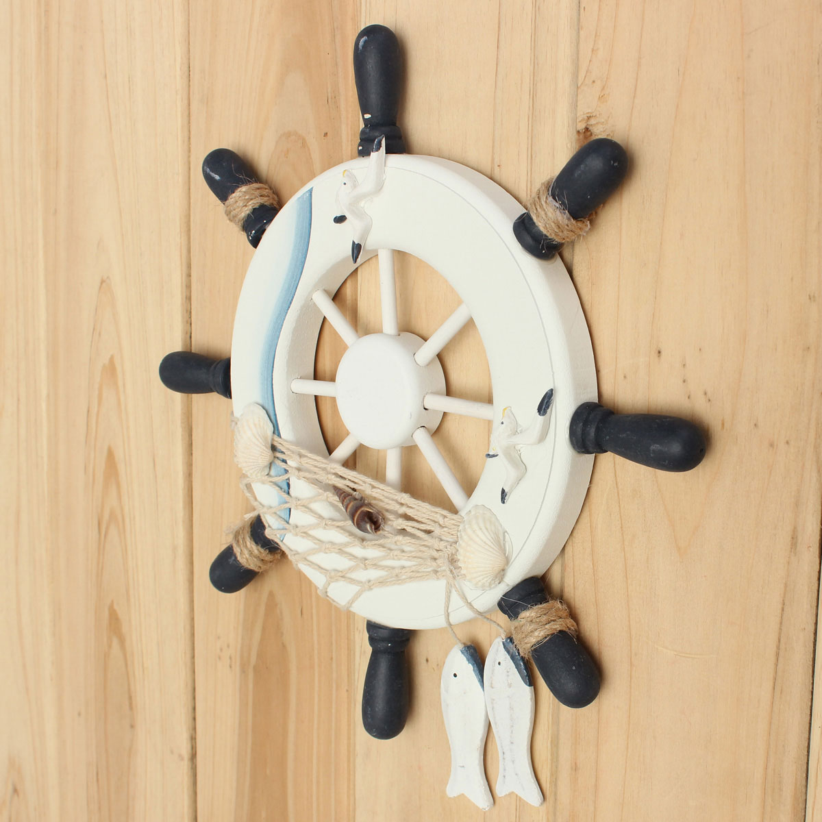 Wood Boat Ship Wheel Nautical Decoration Beach Home Rudder Wall Hanging ...