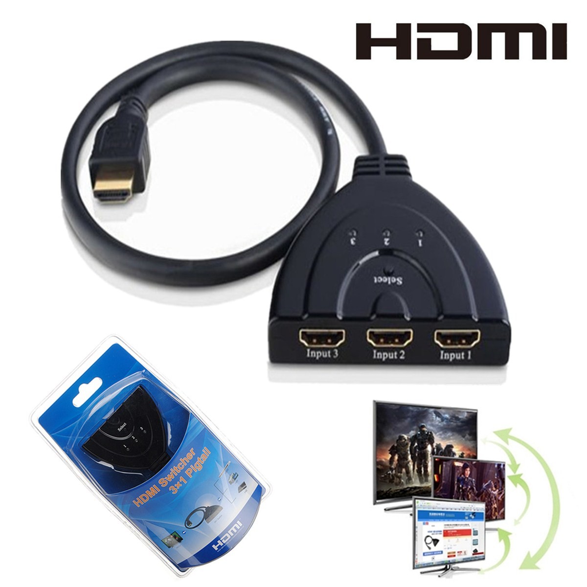 Cable Hdmi Branché Mais Pas D Image 3 In 1 Out 1080P HDMI Répartiteur Splitter Commutateur Adaptateur Câble