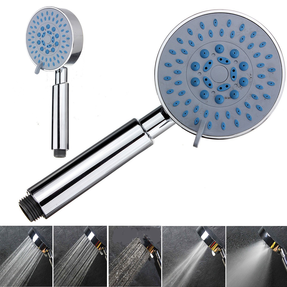 Function Chrome Handheld Shower Head Multi Spray Hose Universal Fitting 