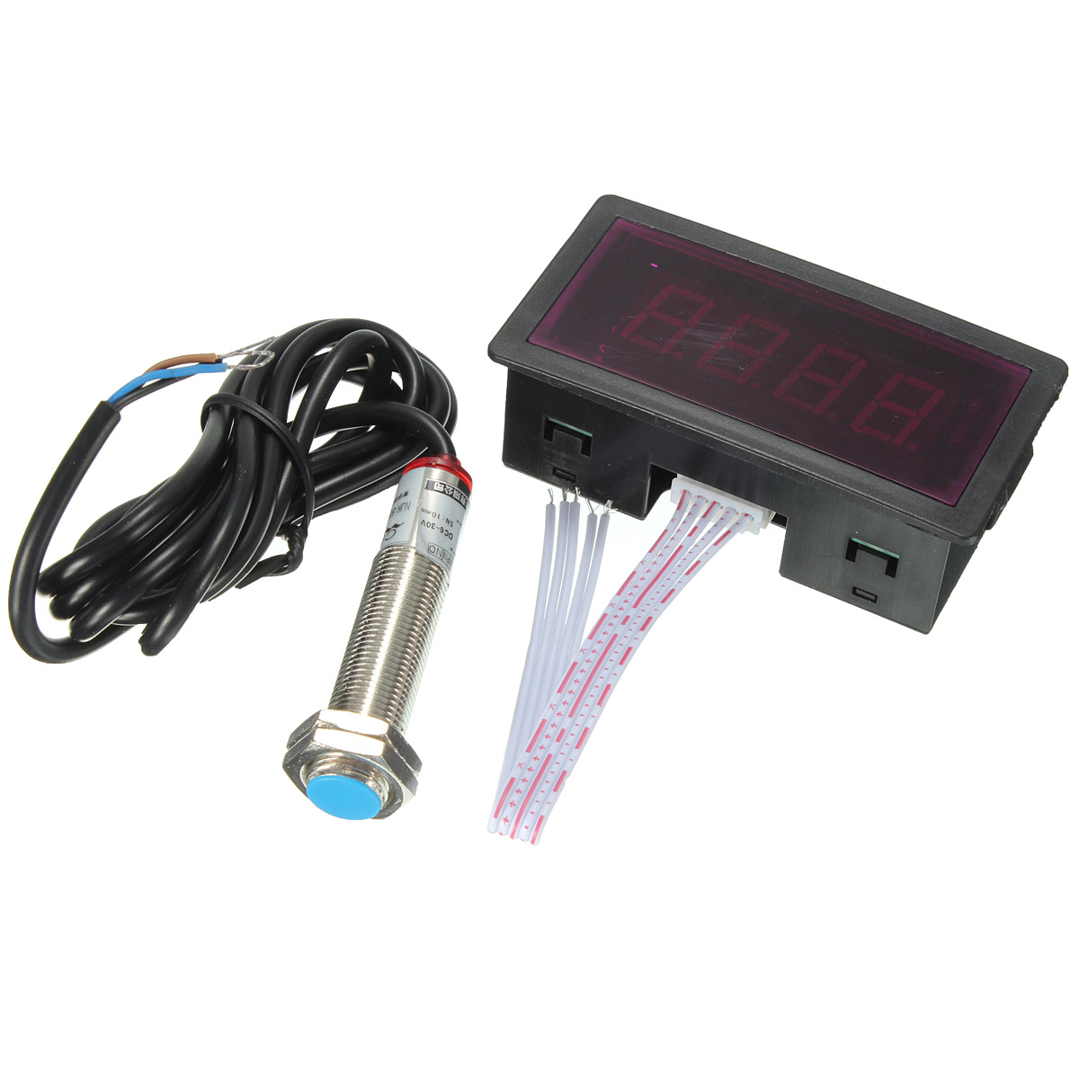 Red Tachymètre dAffichage Numérique 4 à LED Panneau de Compteur de Vitesse RPM Capteur NPN dEffet Interrupteur Proximité Rouge /Bleu 