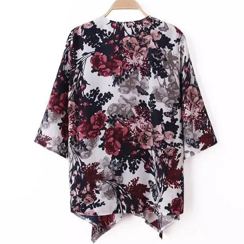  Wanita Bermotif bunga BoHo Half Sleeve Shirt Pantai Blus 