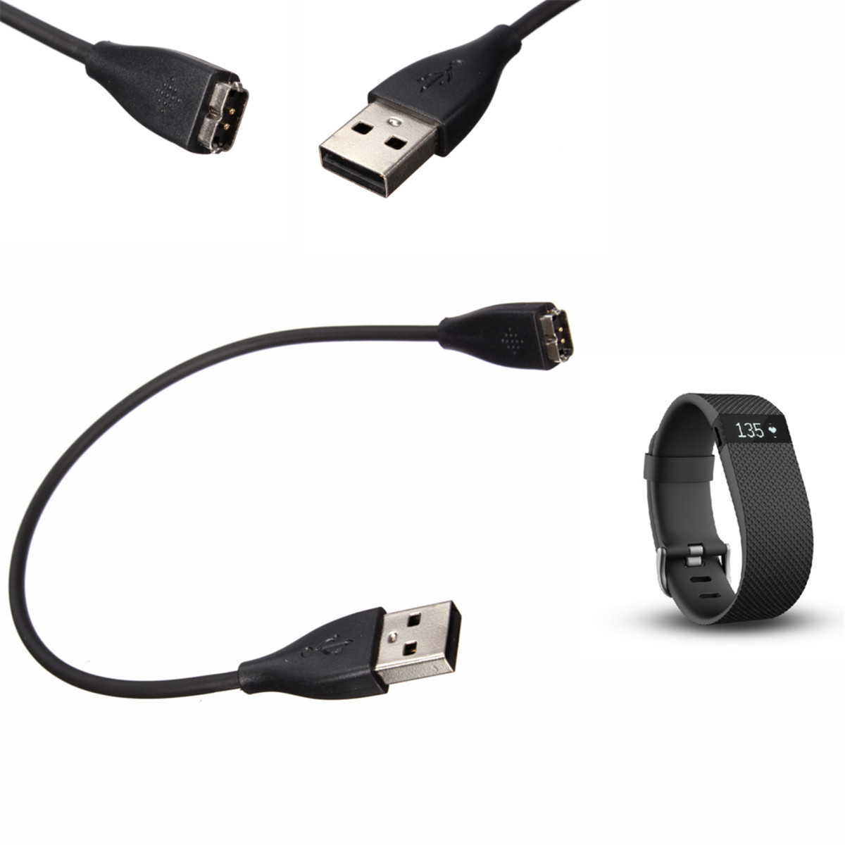 Original Micro USB Input Charging Cable For Fitbit Charge HR Black ...