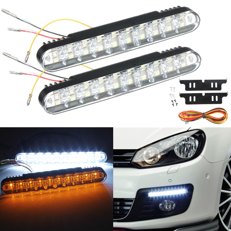 2x 12W 30 LED Clignotant Lampe Jour Voiture Lumière Blanc Jaune Cdiscount Auto