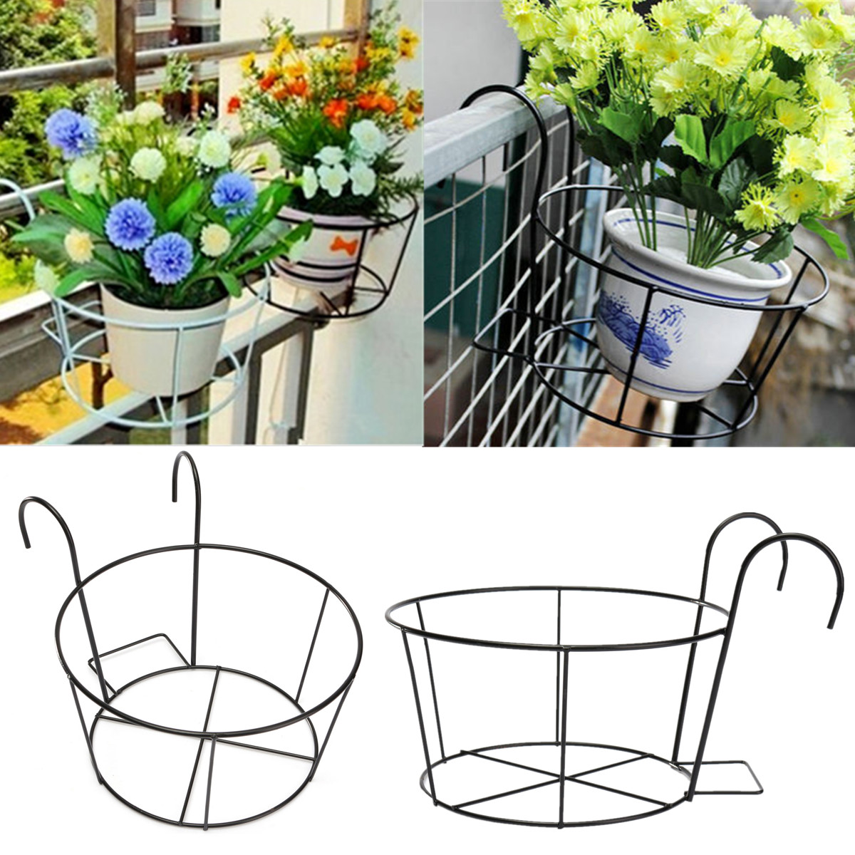 Metal Iron Flower Pot Hanging Balcony Garden Plant Planter Home Decor