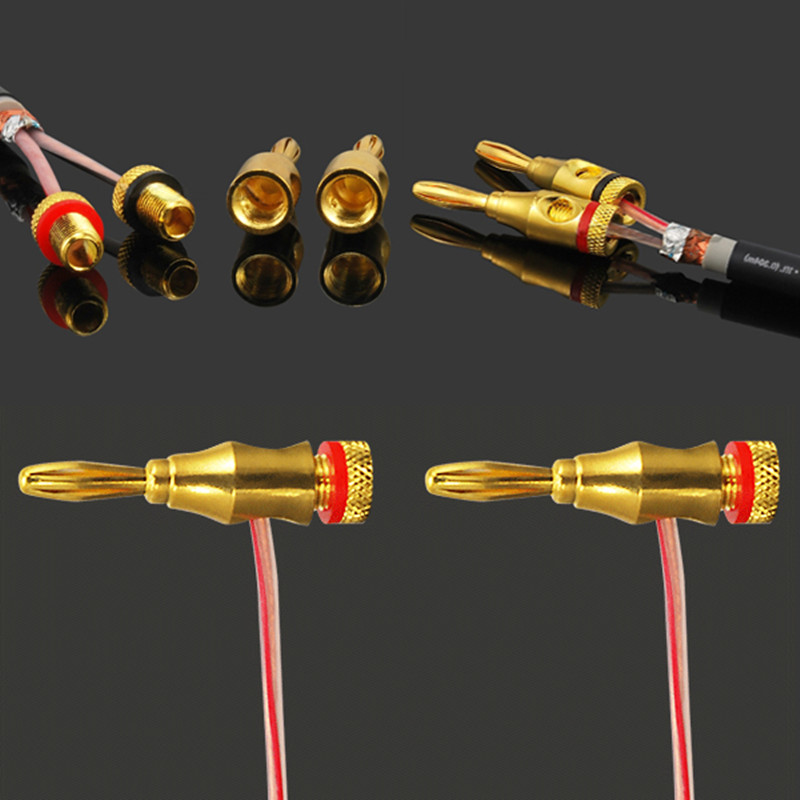 Connecteurs Banane Plaqués Or 24 Carats - 4 Fiches (2 Paires) - Pour Câbles Haut-parleur SKW - 7
