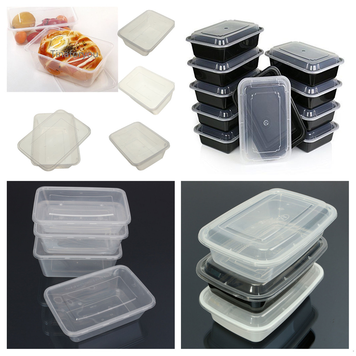 10X Plastic Containers Tubs Clear With Lids Microwave Food Safe