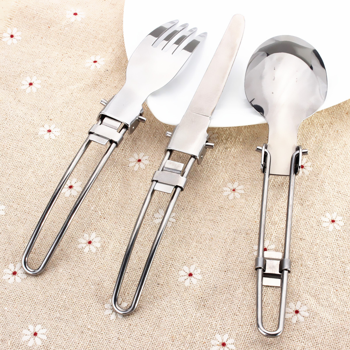 Set 3 Couverts (couteau, Fourchette, Cuillère) Pour Le Camping En Plastique Bleu