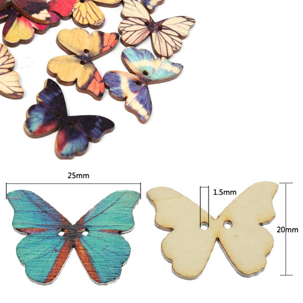 50Pcs 2 Trous Mixte Papillon en Bois Couture Boutons Couture Scrapbooking À faire soi-même Craft 