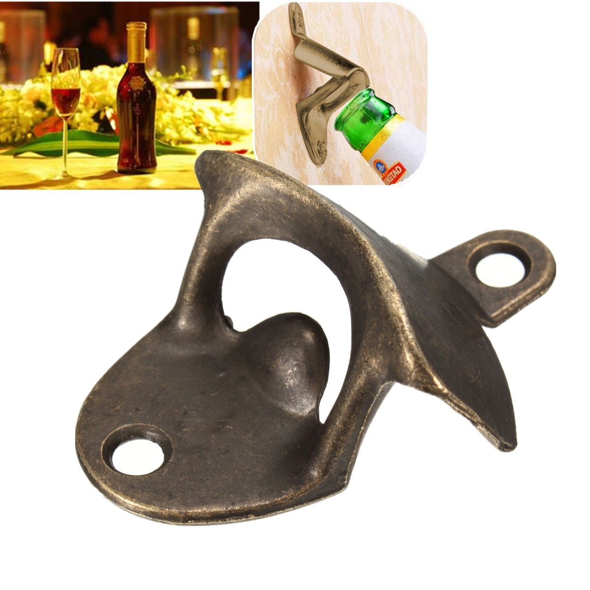 THATSRAD 2 PCS Décapsuleur Bière Mural Avec Boîte Récupératrice - Ouvre Bouteille Vintage Argent