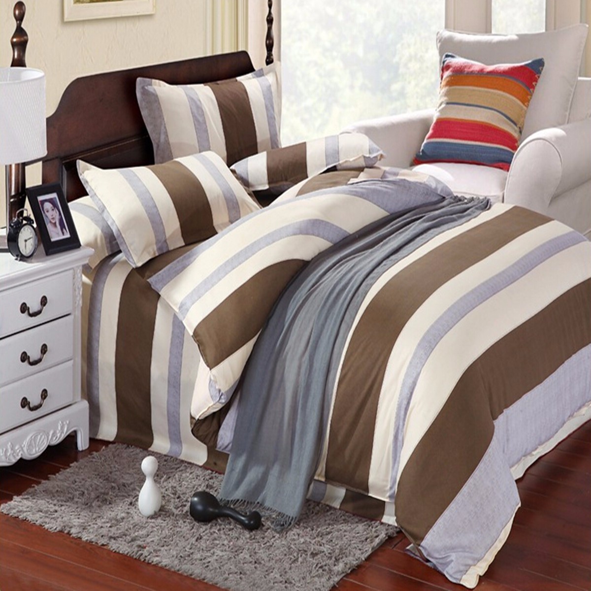 Double Size Stripes Duvet Quilt Cover Pillow Case Bedding