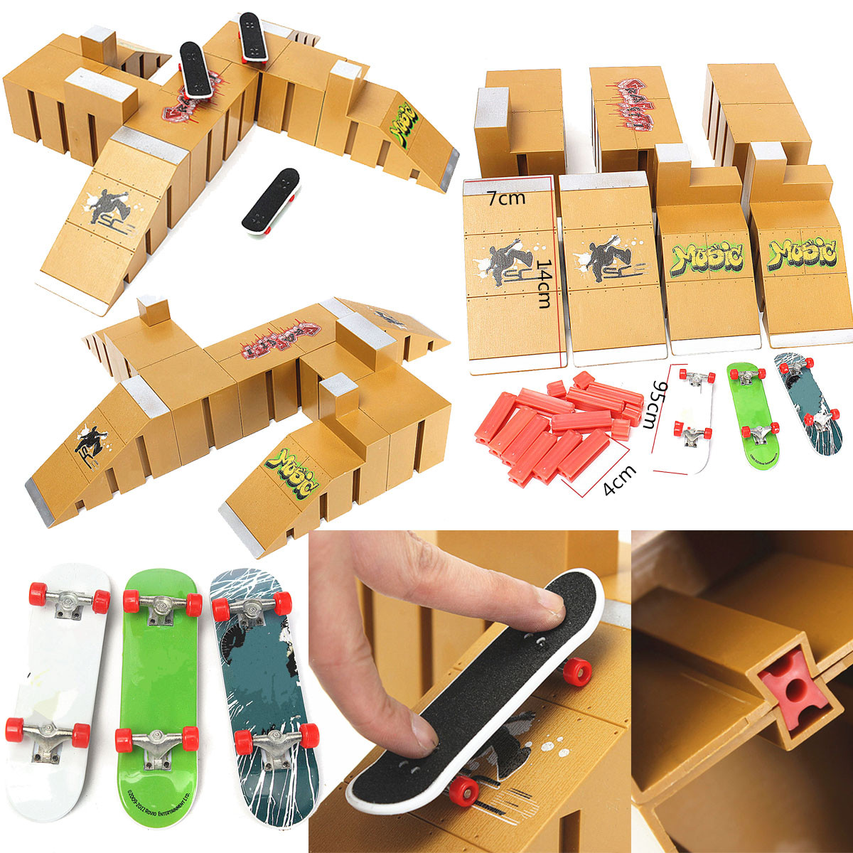 Free Size 8092a xiegons0 Doigt Skate Park Suite pour Skate Park Rampe Mini Démarreur Kit avec 1 Doigt Skateboard 3 Skateboards pour Enfants 