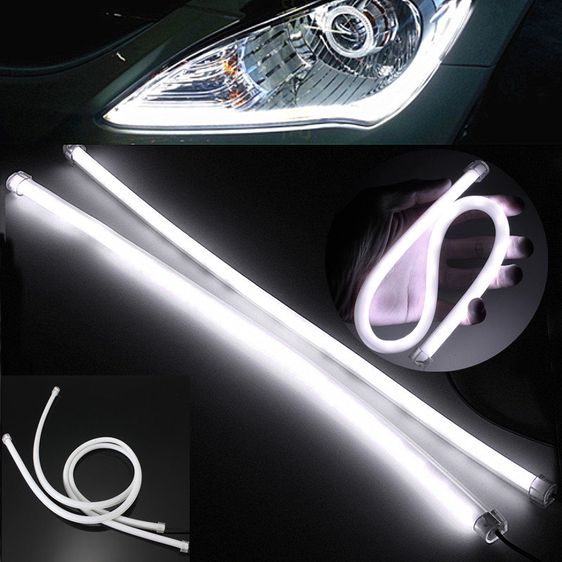 Flexible LED Feux De Jour 60cm - 2 Bandes Silicone 12V - Blanc/Ambre - IP65