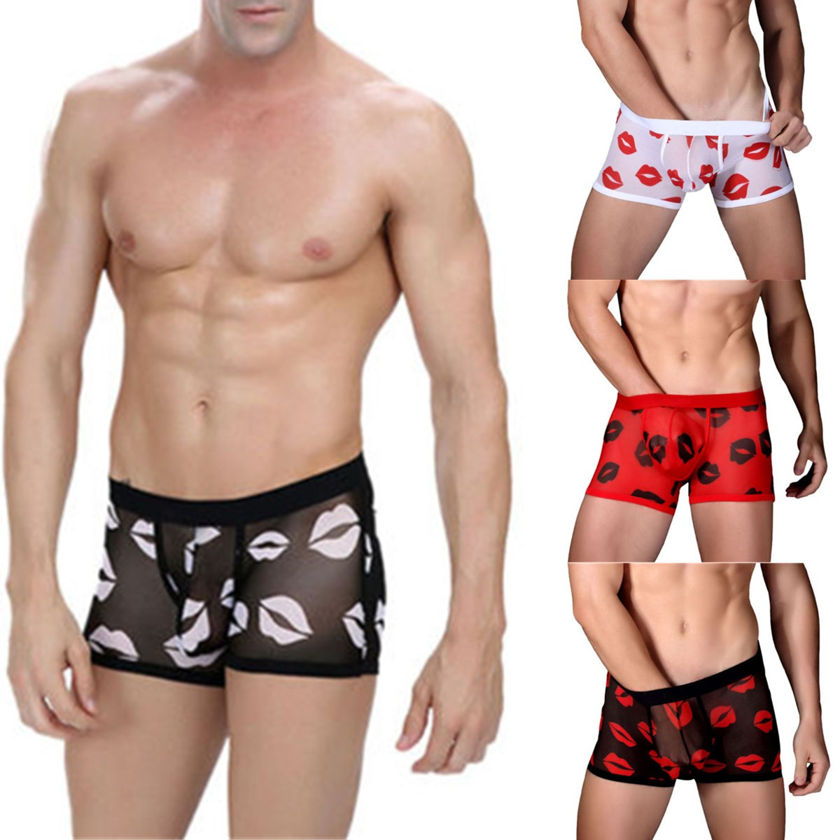 Sexy Homme Caleçon Boxer Culotte Slip Transparent Lèvres MXXL Achat