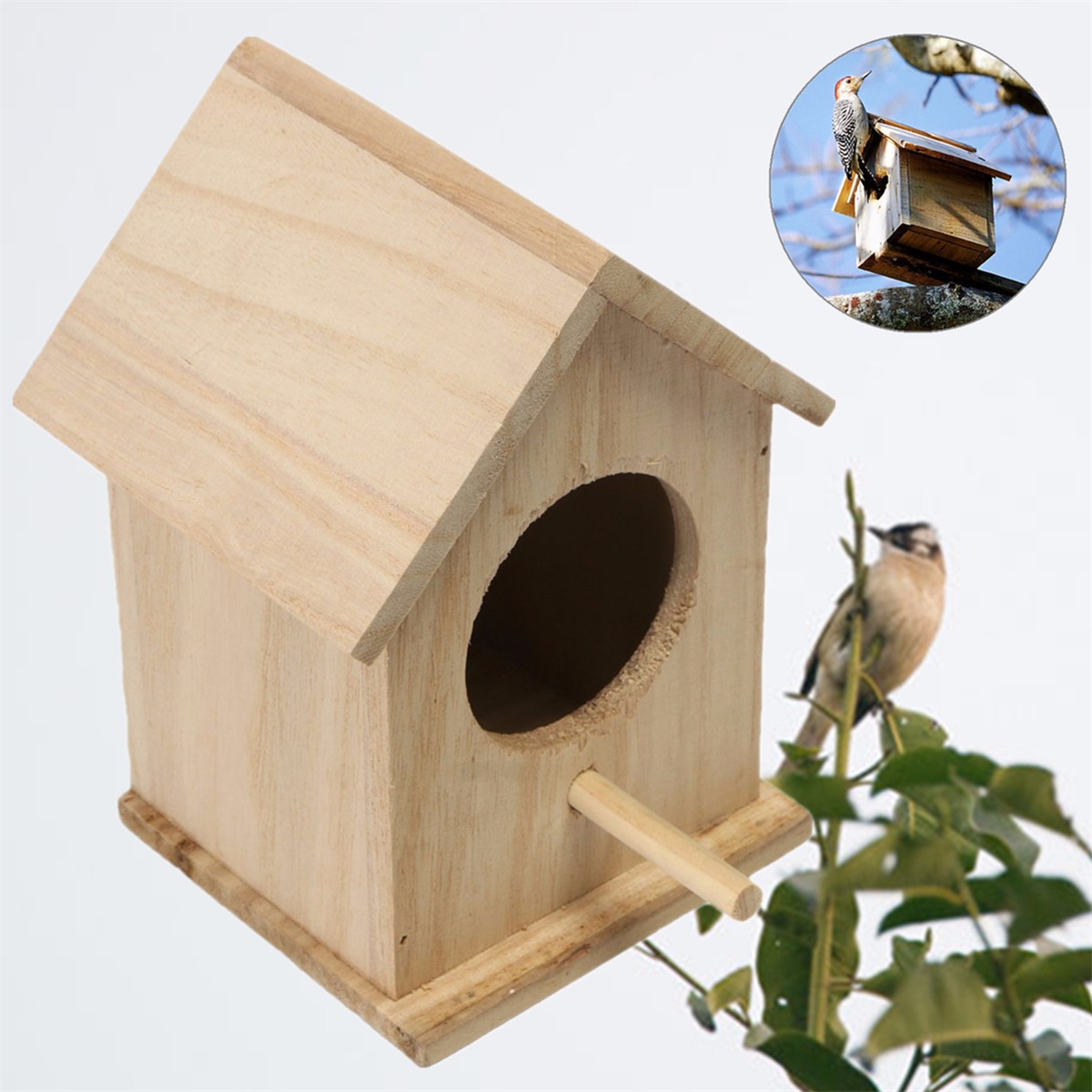 Wooden Bird House Feeder Wild Birds Nest Home Garden Nesting With Wood
