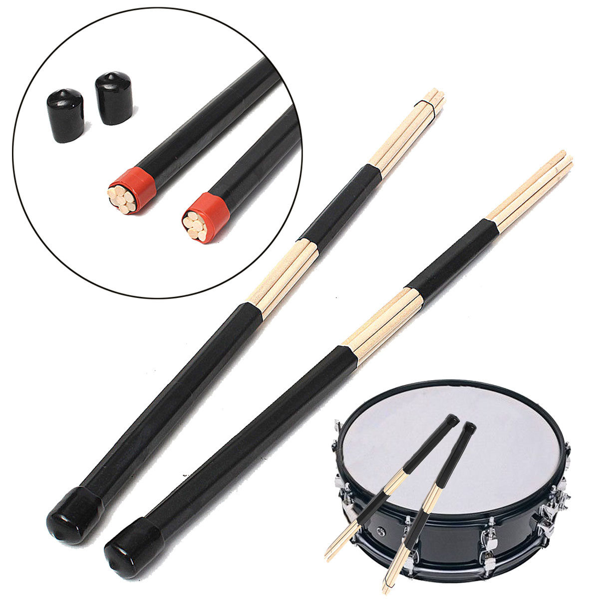 1 Pair Black Wooden Drumsticks Rods Professional Drum Sticks Rubber