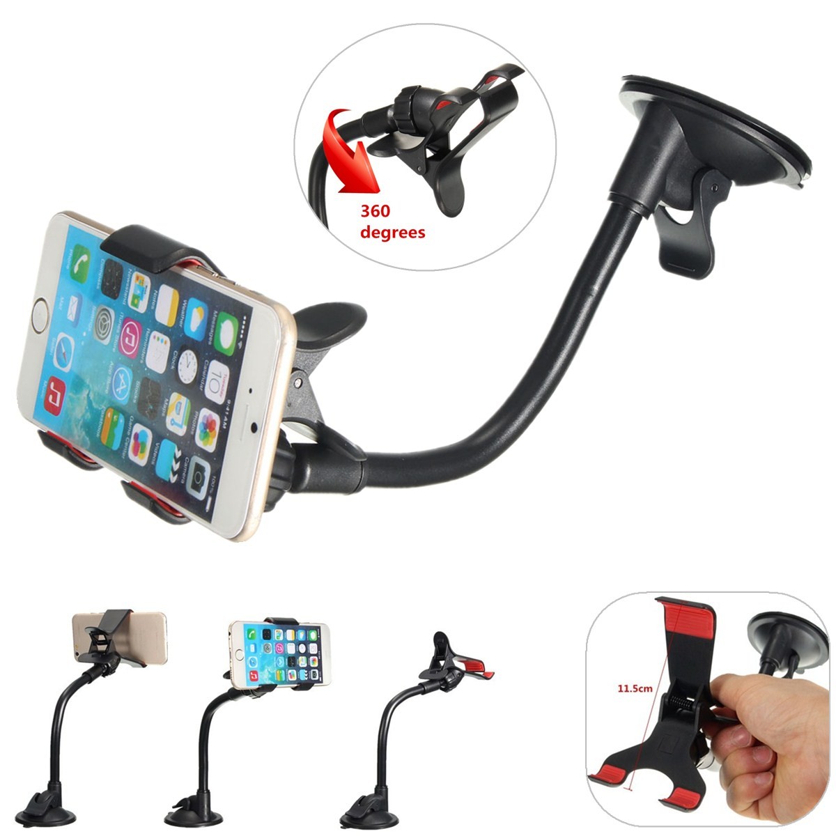 Universel 360° Fixation Support Téléphone Voiture Ventouse Parebrise