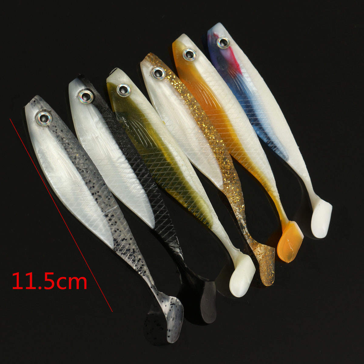 6pcs Soft Plastic Lures Fishing Lure Soft Bait Tackle Mixed Colors11 ...