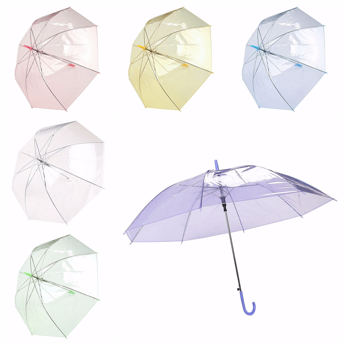Parapluie Transparent Ouverture Automatique Dôme Canne Umbrella