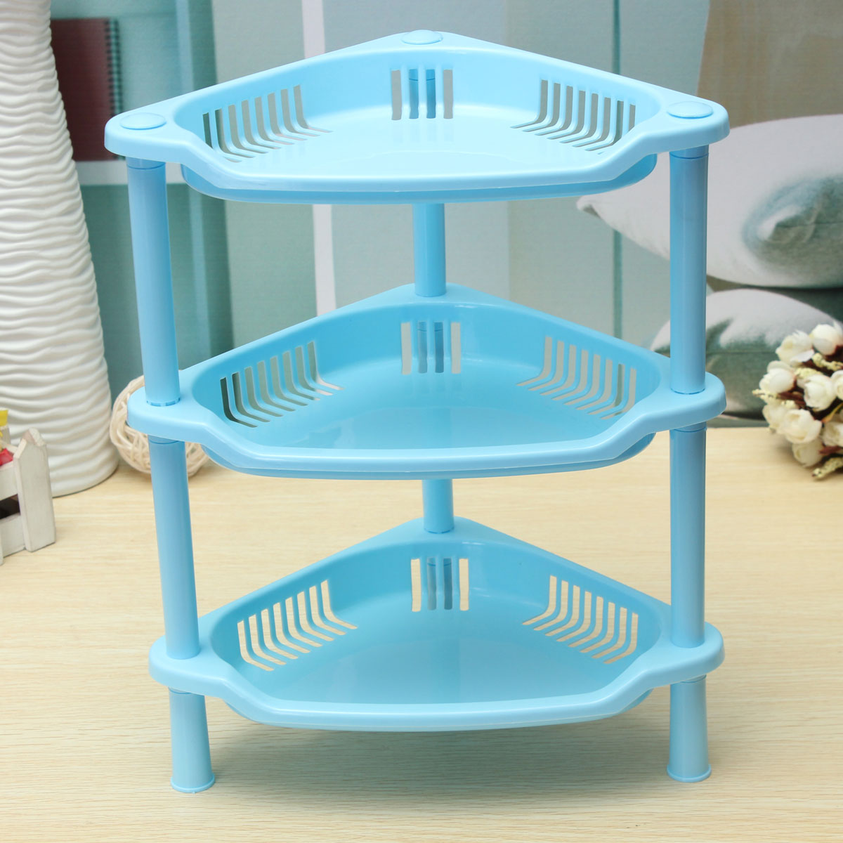 3 Tier Plastic Corner Shelf Unit Organizer Cabinet ...