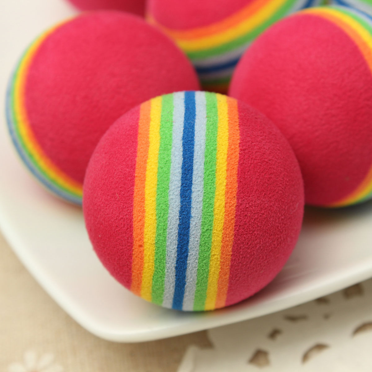 6 x Small Coloured Pet Cat Kitten Soft Foam Rainbow Play Balls Activity