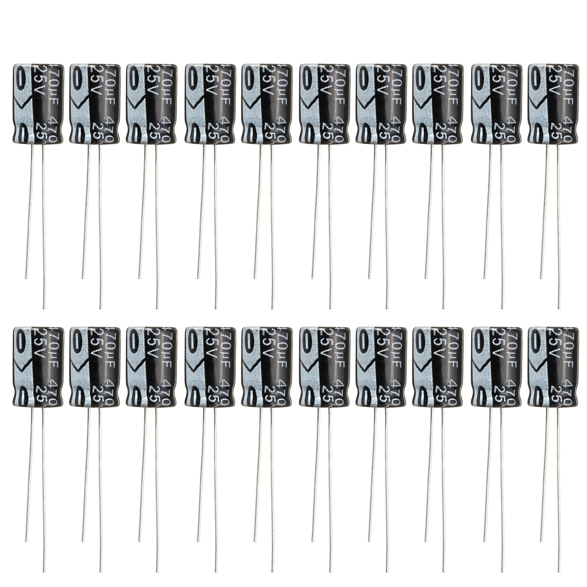 20pcs 2200uF 25V Radial Electrolytic Capacitors - 105°C, 13x21mm Size, Generic