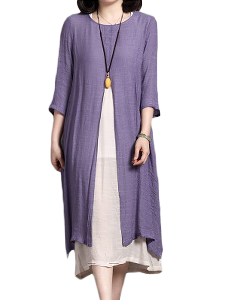 ZANZEA Robe Sexy Femme Manche Court Décontracté Coton Lin ...