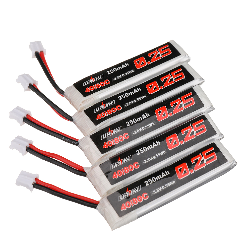 5Pcs URUAV 3.8V 250mAh 40C/80C 1S HV 4.35V LiPo Battery PH2.0 Plug for RC Drone