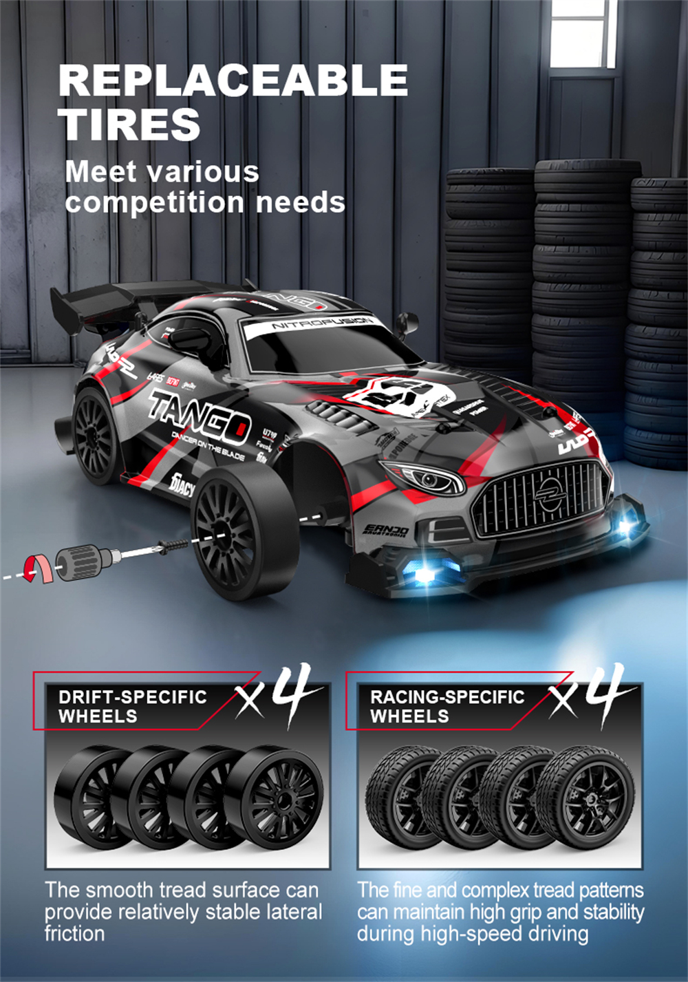 CV-E82 CV-E83 1/24 2.4G Drift RC Car LED Light Two Speed Full Scale High Speed Vehicle Models
