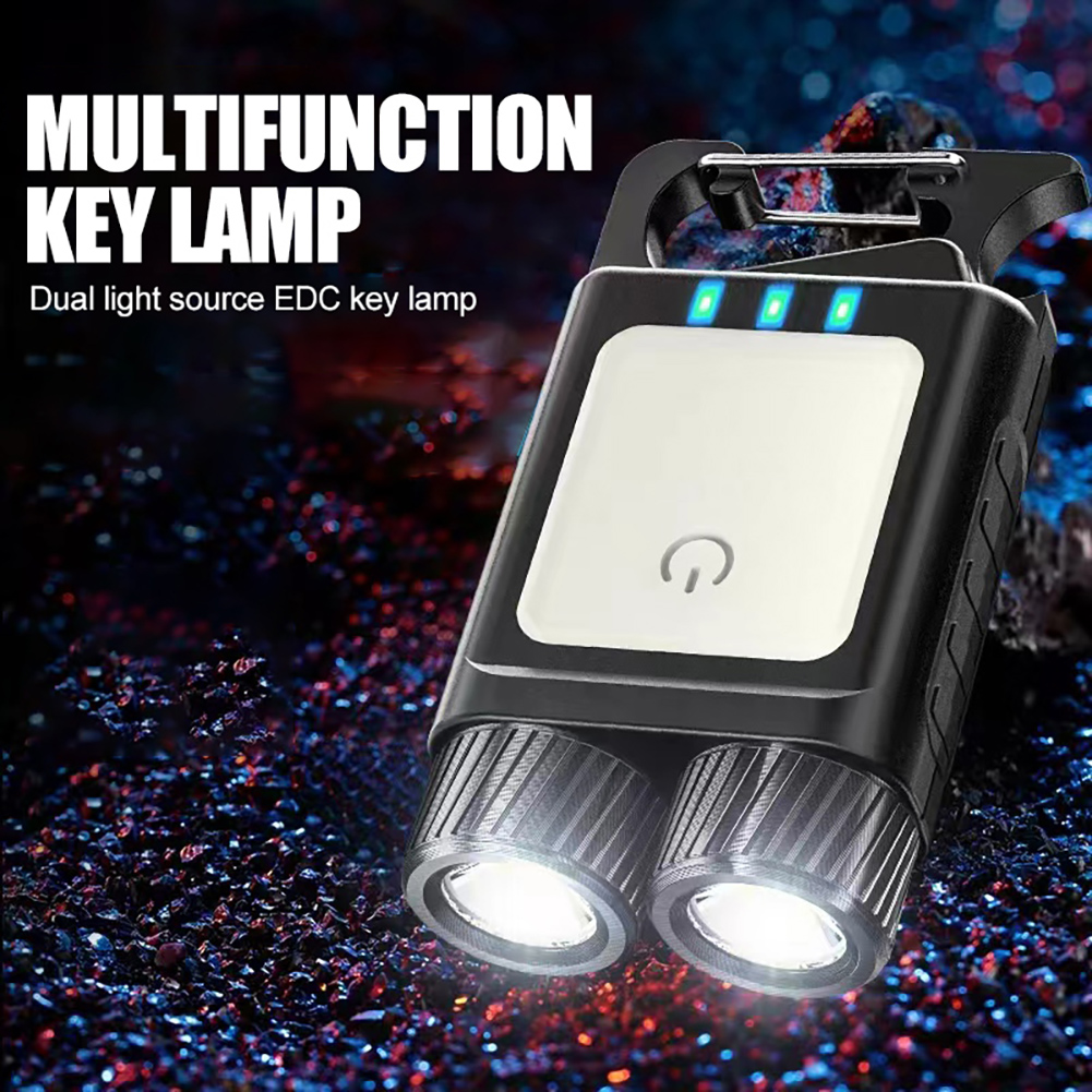 2 in1 Mini Outdoor Portable LED Flashlight Lantern Type-C USB Charging Work Lamp Power Display Multifunction Camping Torch Bottle Opener