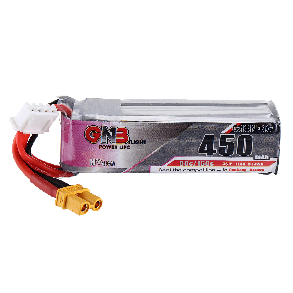 Gaoneng GNB 11.4V 450mAh 80C 3S HV LiPo Battery XT30 Plug for RC Drone