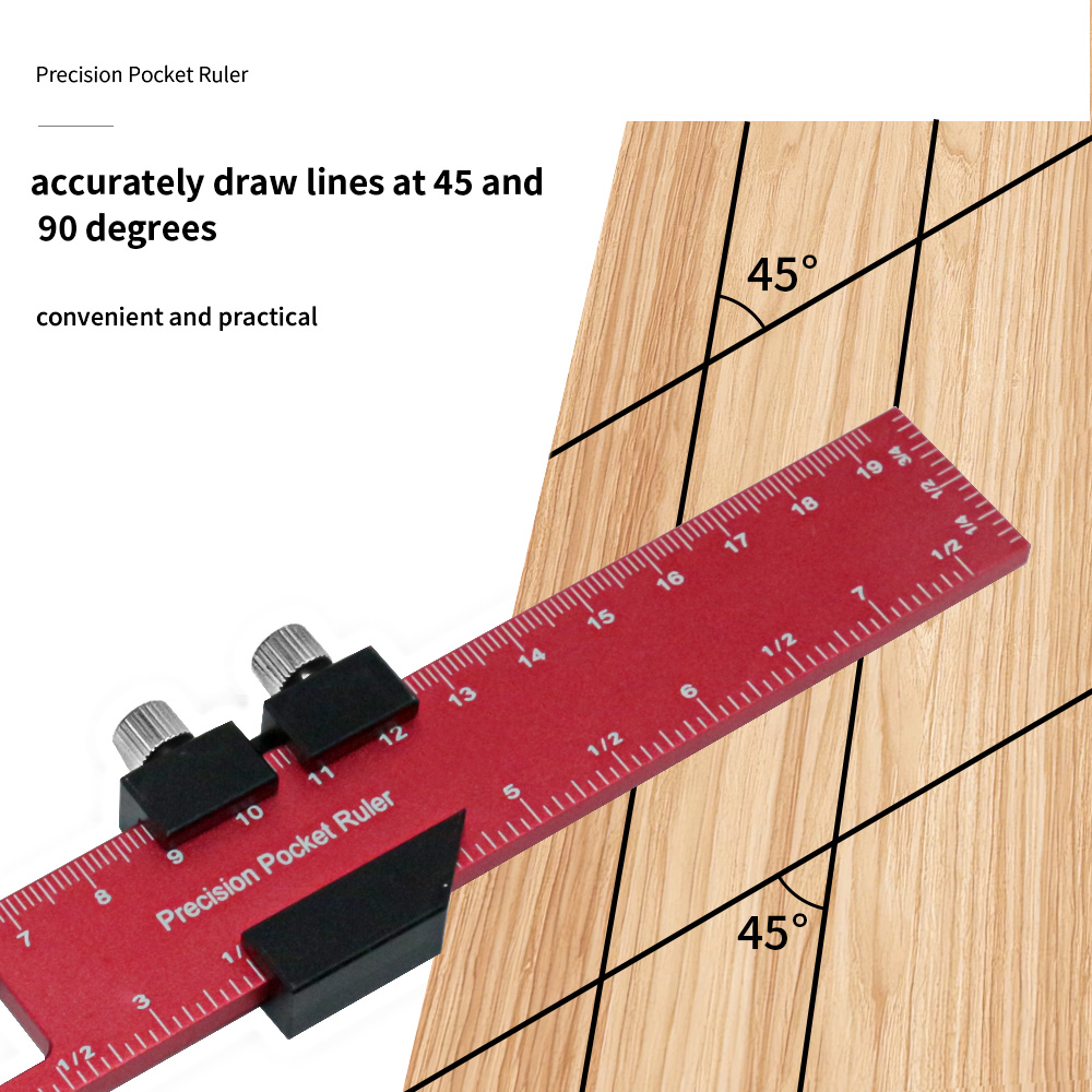 Woodworking Tools Ruler Pocket Ruler Layout Tool Aluminum Precision Ruler with T-Track Slide Stops Inch and Metric Scale