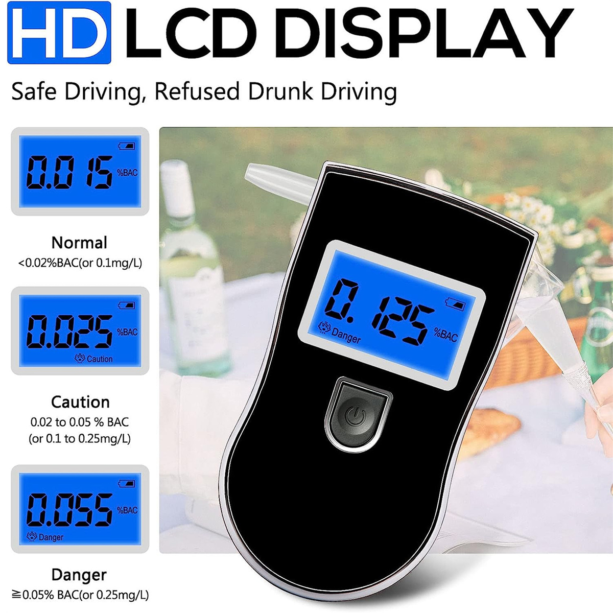 Portable Alcohol Breathalyzer with 20 Mouthpieces Professional Grade Accuracy Blood Alcohol Tester LCD Screen Personal Alcohol Breath Tester