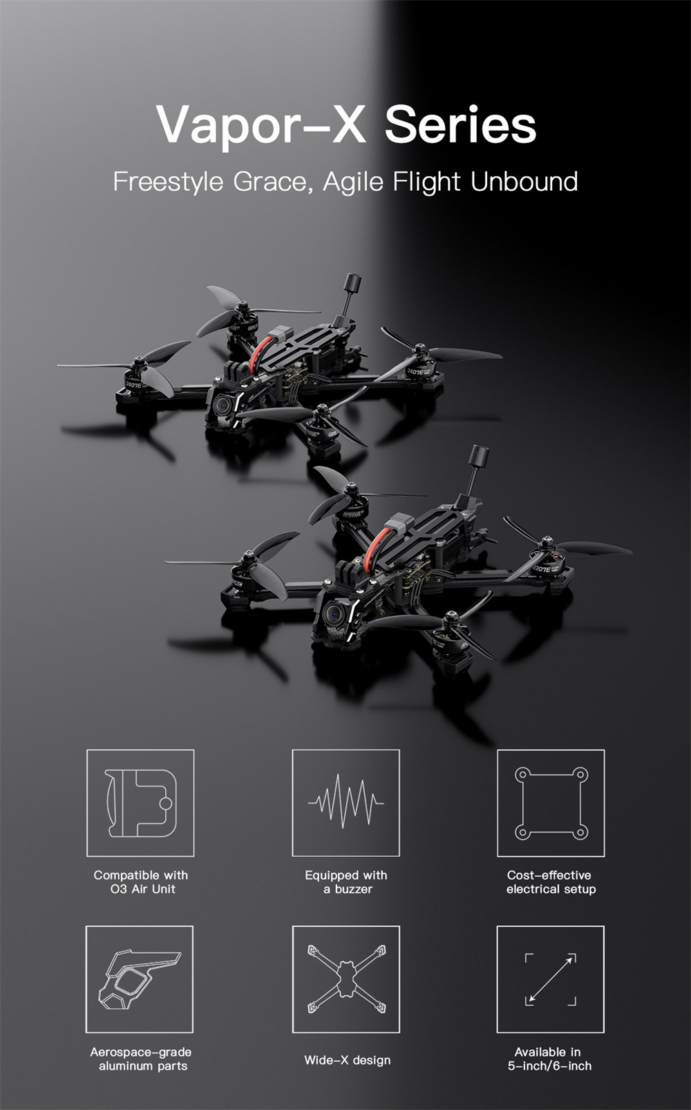 GEPRC Vapor X5 230mm 5 Inch 6S GPS Freestyle RC FPV Racing Drone PNP BNF with DJI O3 Digital Air Unit / Runcam Link WASP