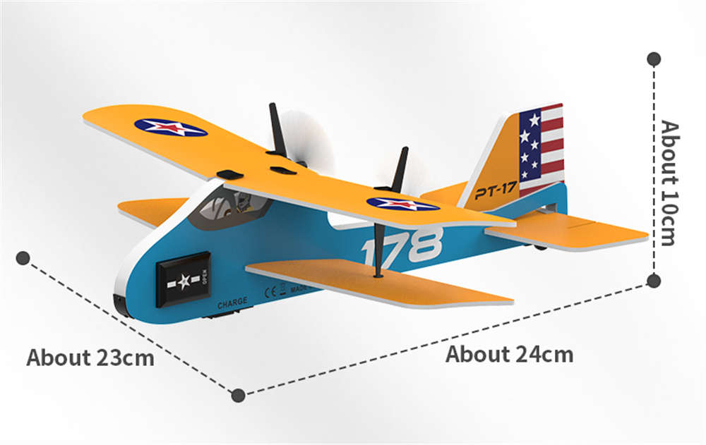 KF801 PT-17 230mm Wingspan 2.4GHz 2CH Gyroscope Stabilization Indoor & Outdoor Mini RC Airplane Glider RTF for Beginner Children Toys