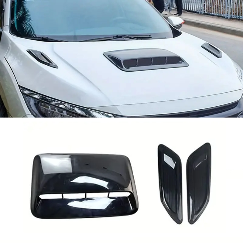 3pcs Universal Car Air Flow Intake Hood Scoop Vent Bonnet Decorative Cover Center Side Air Outlet Hood