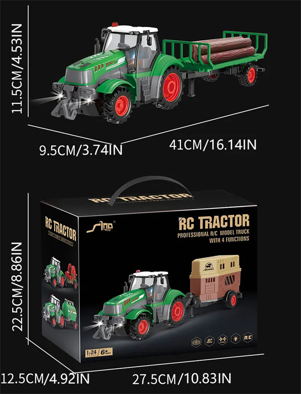 Landi QH205 1/24 27MHZ 4CH RC Car Farmer Series Wood Simulated Transport Model Light Sound Remote Control Toys Boys Dump Truck Engineering Vehicle Set Kids Gifts