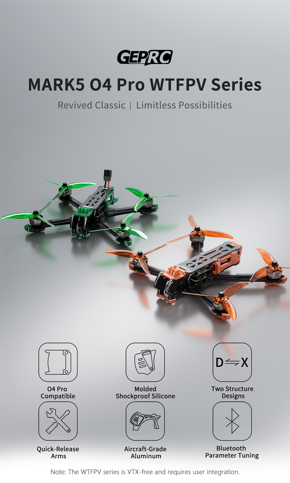 GEPRC MARK5 225mm 5 Inch 6S Wide X RC WTFPV Drone PNP BNF Compatible with DJI O4 Pro Air Unit Digital System