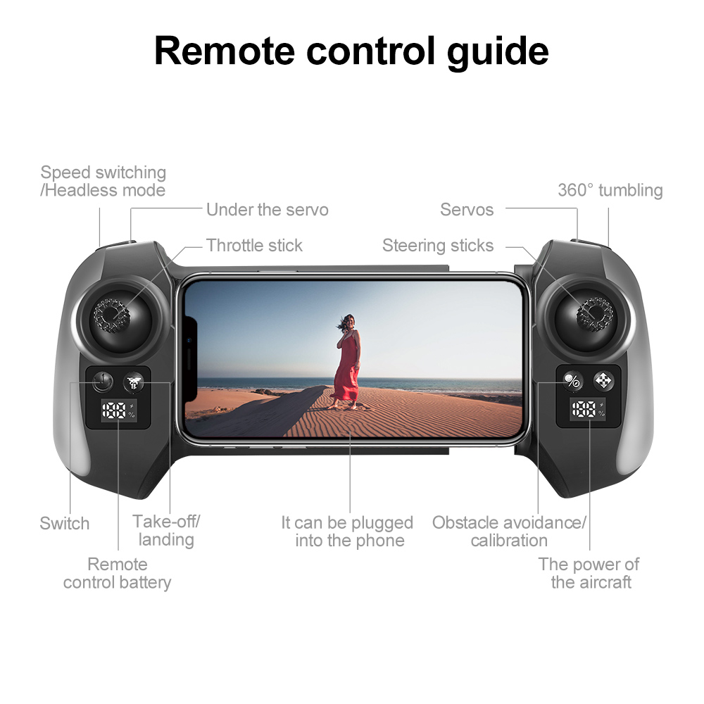 ZFR E66 AIR MINI WiFi FPV with 4.3inch Display Dual Camera 180° Electrically Adjustable Optical Flow Hover Automatic Obstacle Avoidance Circle Protection Kids Gifts 2.4G 4CH 6-Axis Remote Control RC Toys Drone Quadcopter RTF