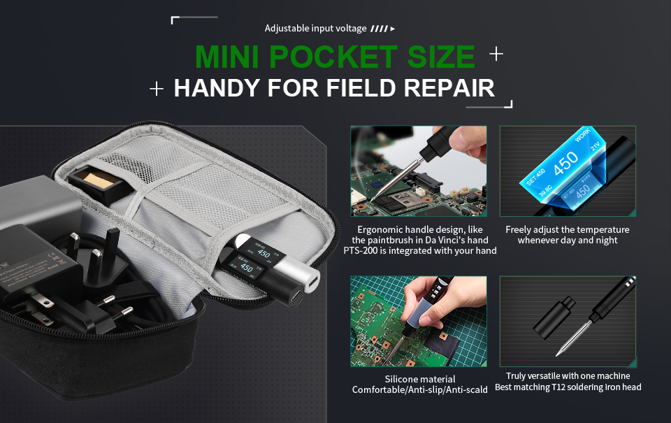 PTS200 V2 100W Electric Soldering Iron Portable Quick Warm-Up Tin Melting Open Source Supports PD3.0 Firmware Upgradeable Battery Not Included T12/TS100 Compatible