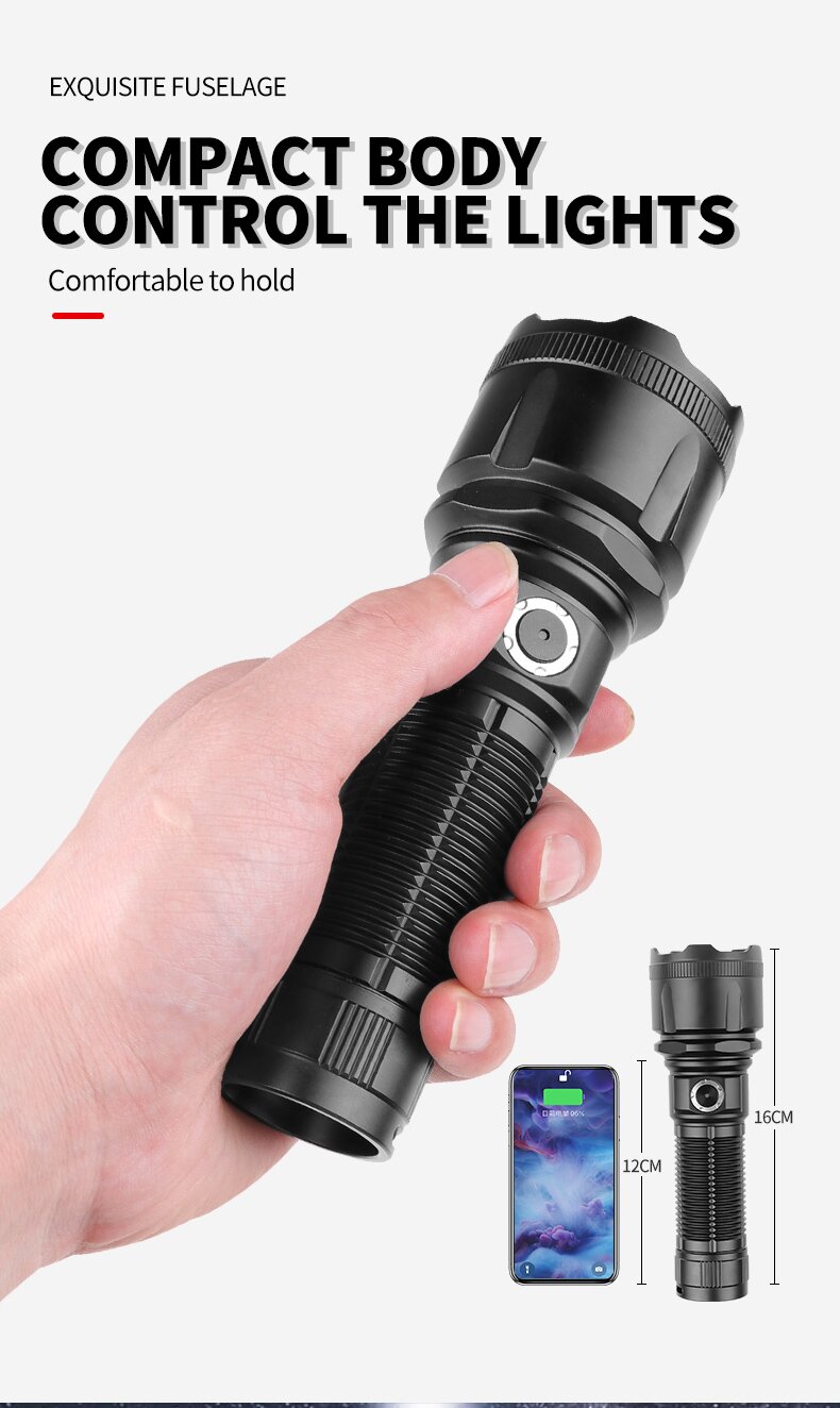 XHP160 30W Strong Light LED Flashlight Long Range Metal Switch Zoom Outdoor Powerful LED Torch