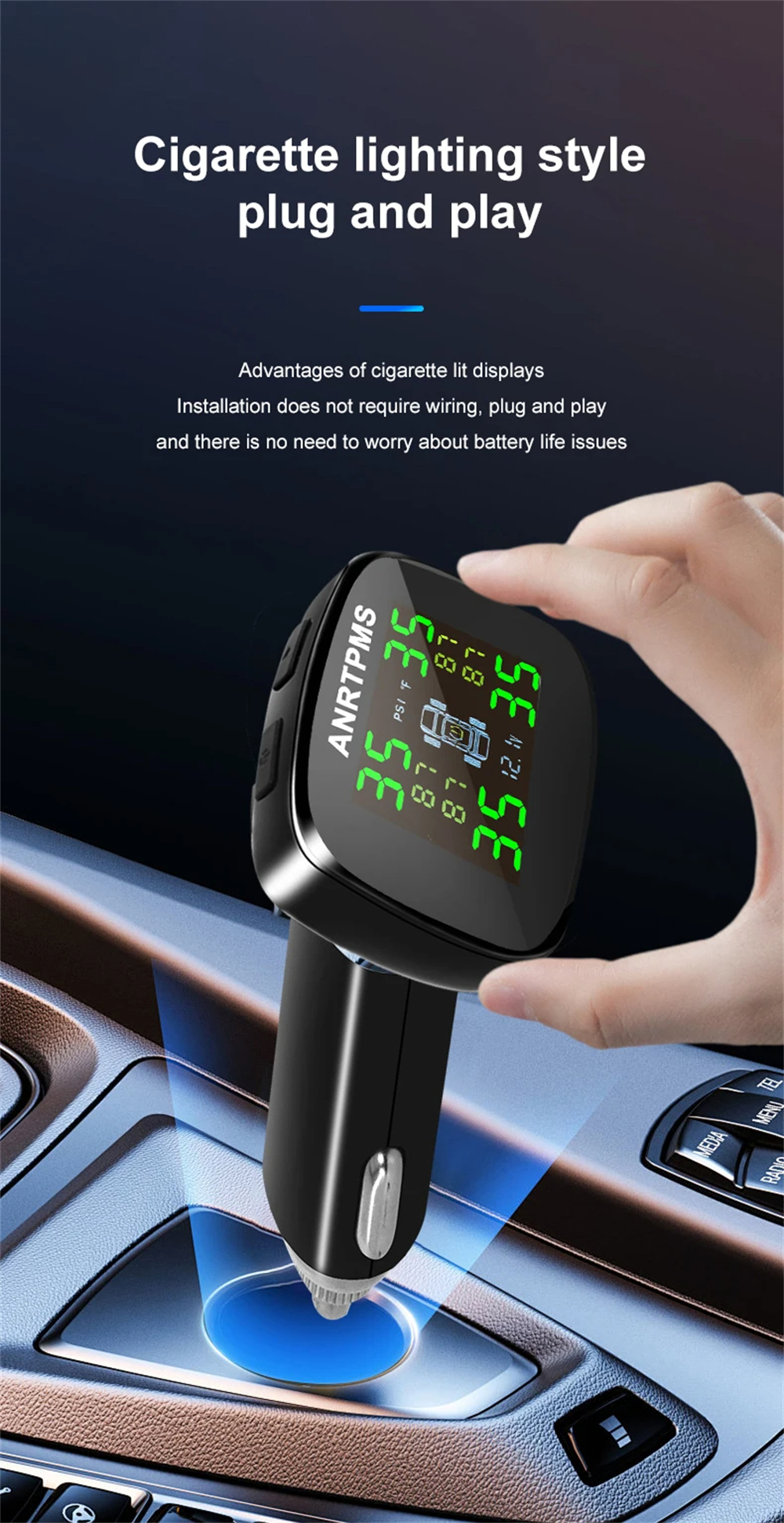 cigarette lighter tpms Wireless TPMS Tire Pressure Monitor 4 Wheels USB C Output Real Time  Temperature Monitoring Safety System Car Accessories 433MHz Adjustable  Alarm Thresholds Sale
