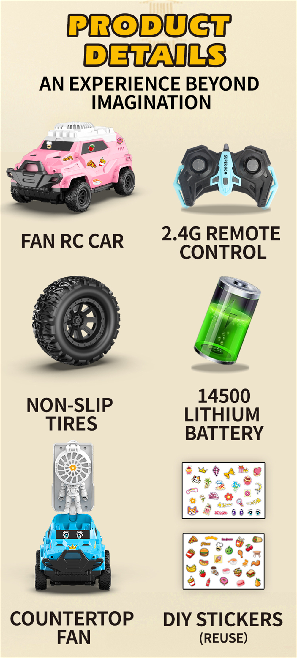 TCS02 2.4 4CH DIY Sticker Remote Control RC Car with Fan RTR Children Toys
