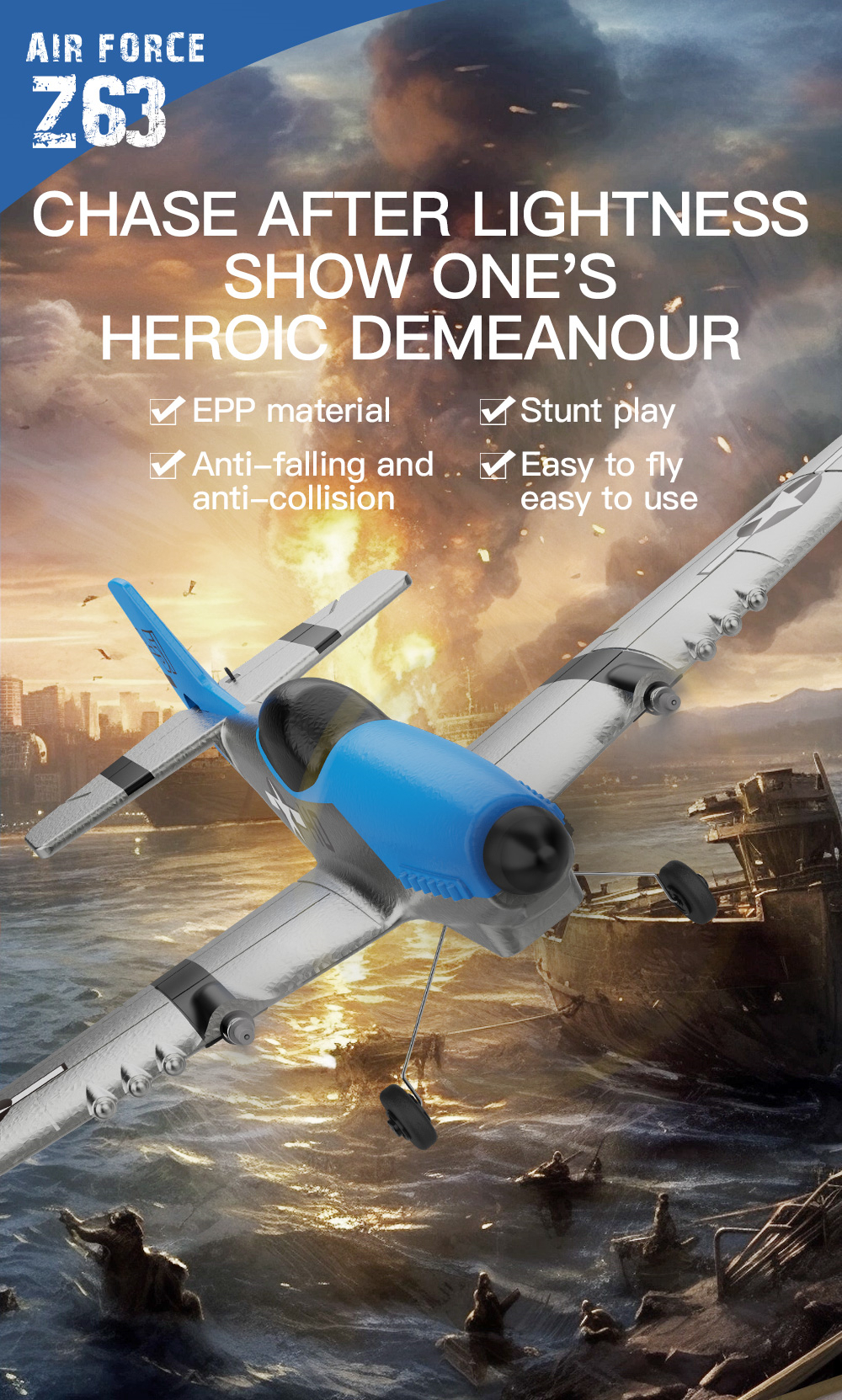 SKRC Z63 Air Force 370mm Wingspan 2.4GHz 3CH Built-in Gyro Dual Motor EPP RC Airplane Fixed Wing Glider RTF for Beginners