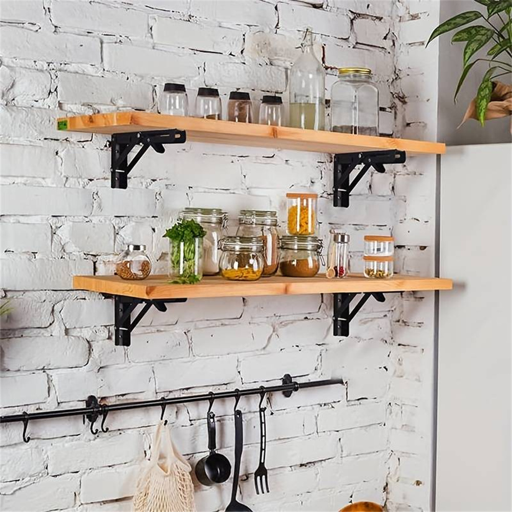 2PCS Folding Shelf Brackets 8/10/12inch Heavy Duty Floating Triangle Shelf Brackets Collapsible Shelves Wall Mounted Table Hinges For Bench Table With Screws
