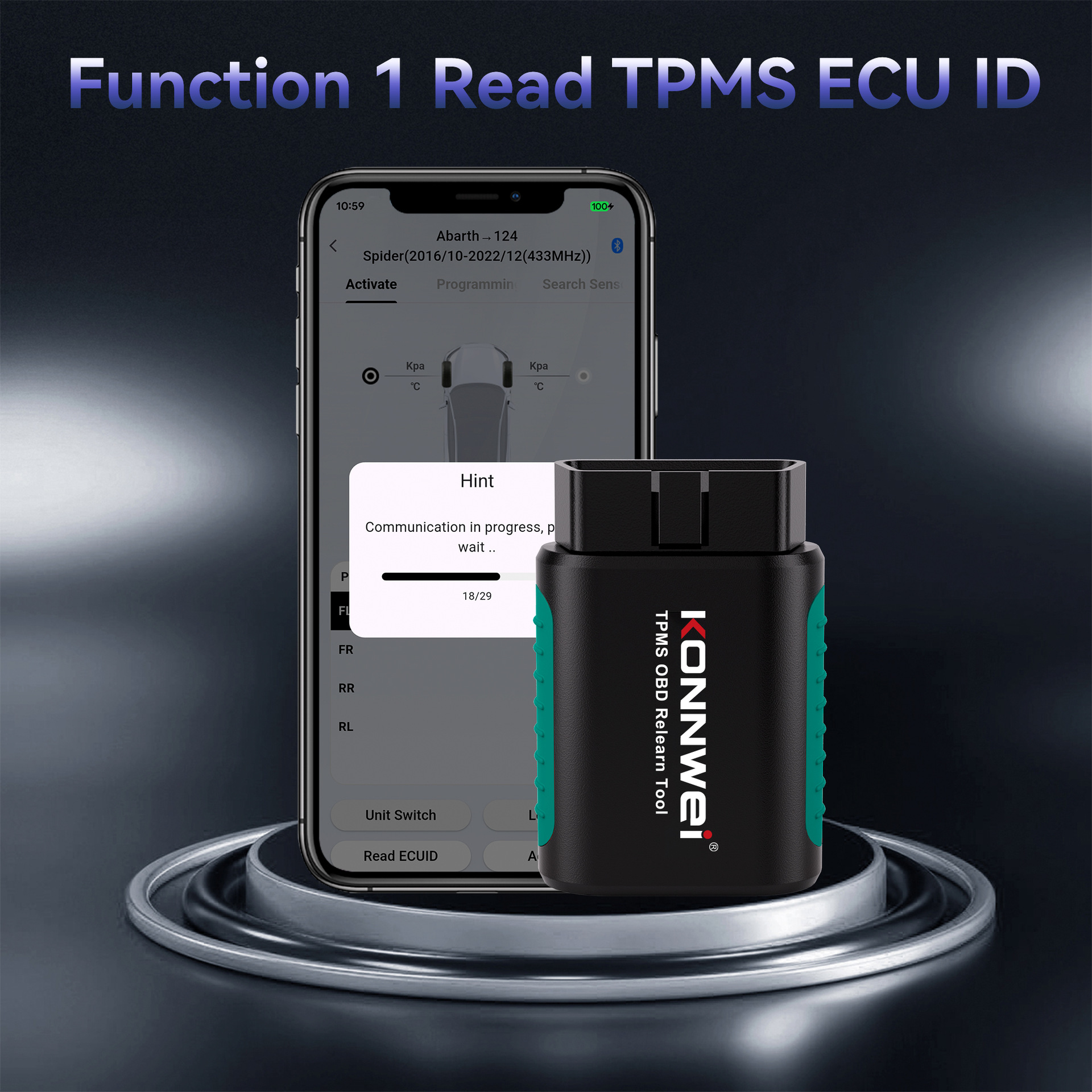 Tpms Sensor Code Reader KONNWEI TK100 TPMS OBD Relearn Tool Wireless Bluetooth Tire Pressure ...
